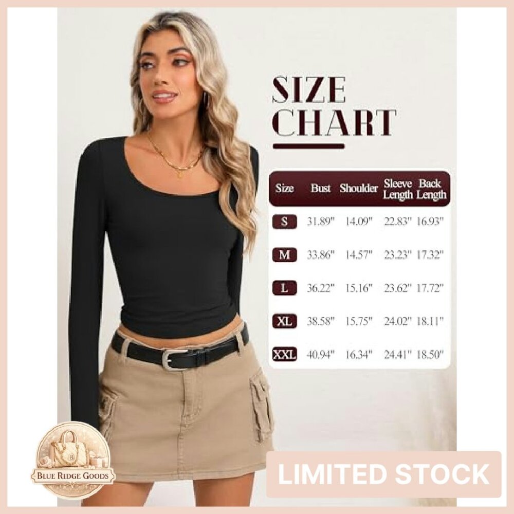 Long Sleeve Crop Tops Slim Fit Y2K Chic Layering Basic Shirts - Picture 7 of 8